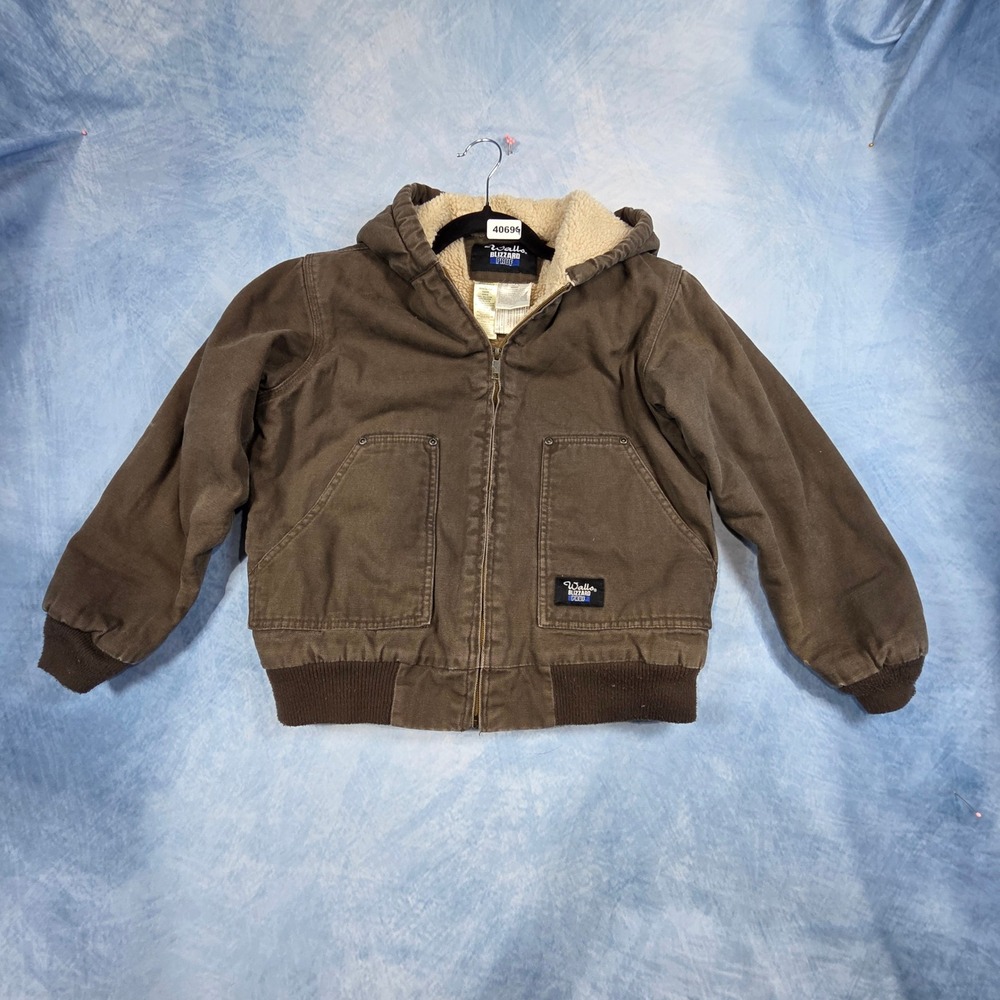 Walls Blizzard Pruf Kids Brown Sherpa Lined Hooded Work Jacket Size L 12/14